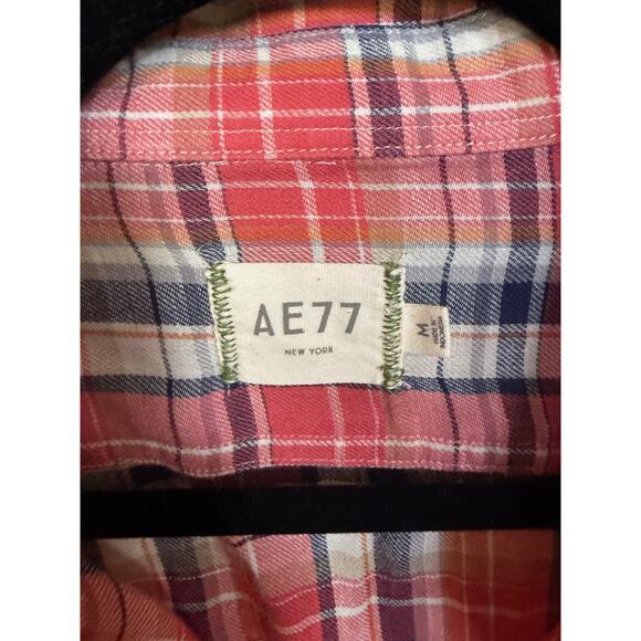 AE77 Shirt Mens Medium Red Blue Plaid Button Up Long Sleeve Casual Western - Picture 3 of 4